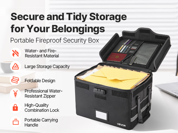 VEVOR Fire Waterproof File Box – 12.99x15.94x10.31 in, 1.4kg
