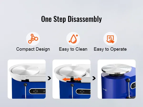 Smontaggio in un unico passaggio del tornio per ceramica VEVOR da 450 W, design compatto, facile da pulire, facile da usare.
