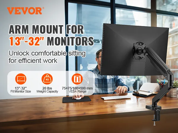 VEVOR monitor mount arm for 13"-32" monitors, enhancing ergonomic sitting for efficient work.