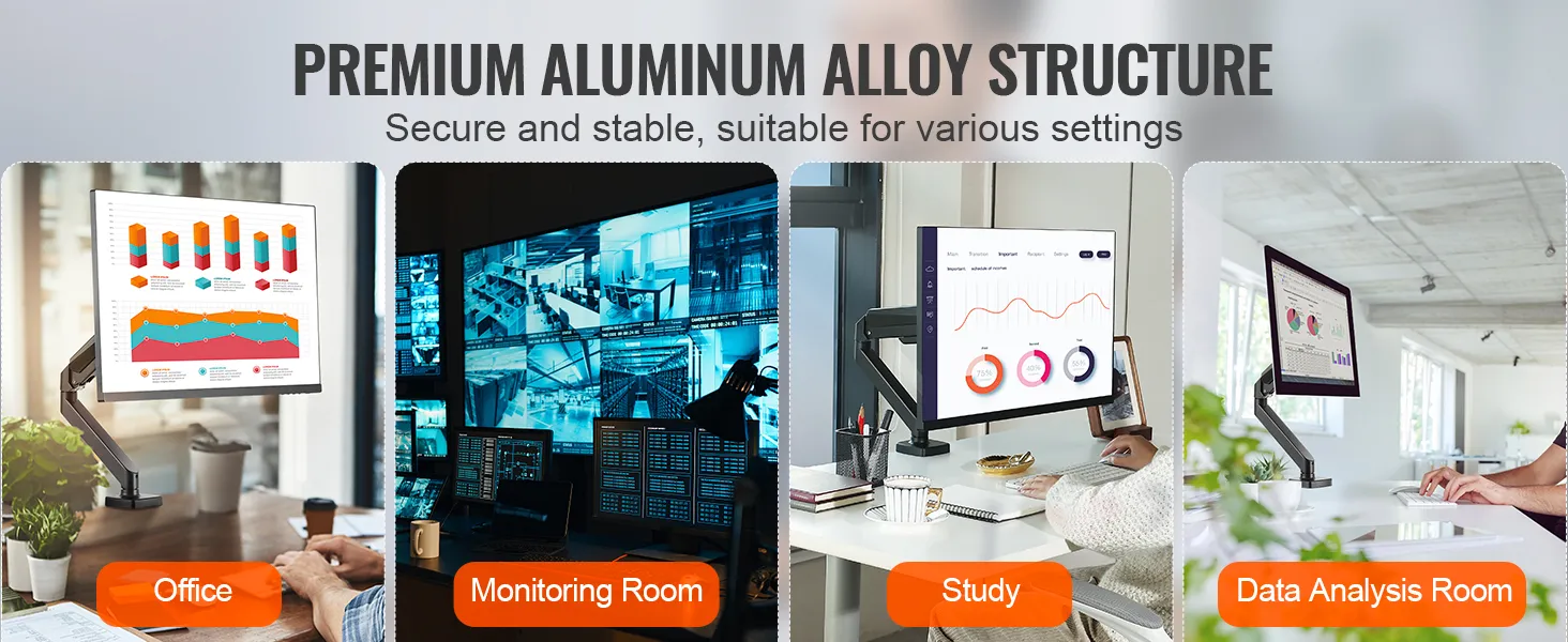 premium aluminum VEVOR monitor mount for office, monitoring room, study, and data analysis room.