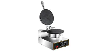 VEVOR electric ice cream cone maker with open waffle plates and control knobs.