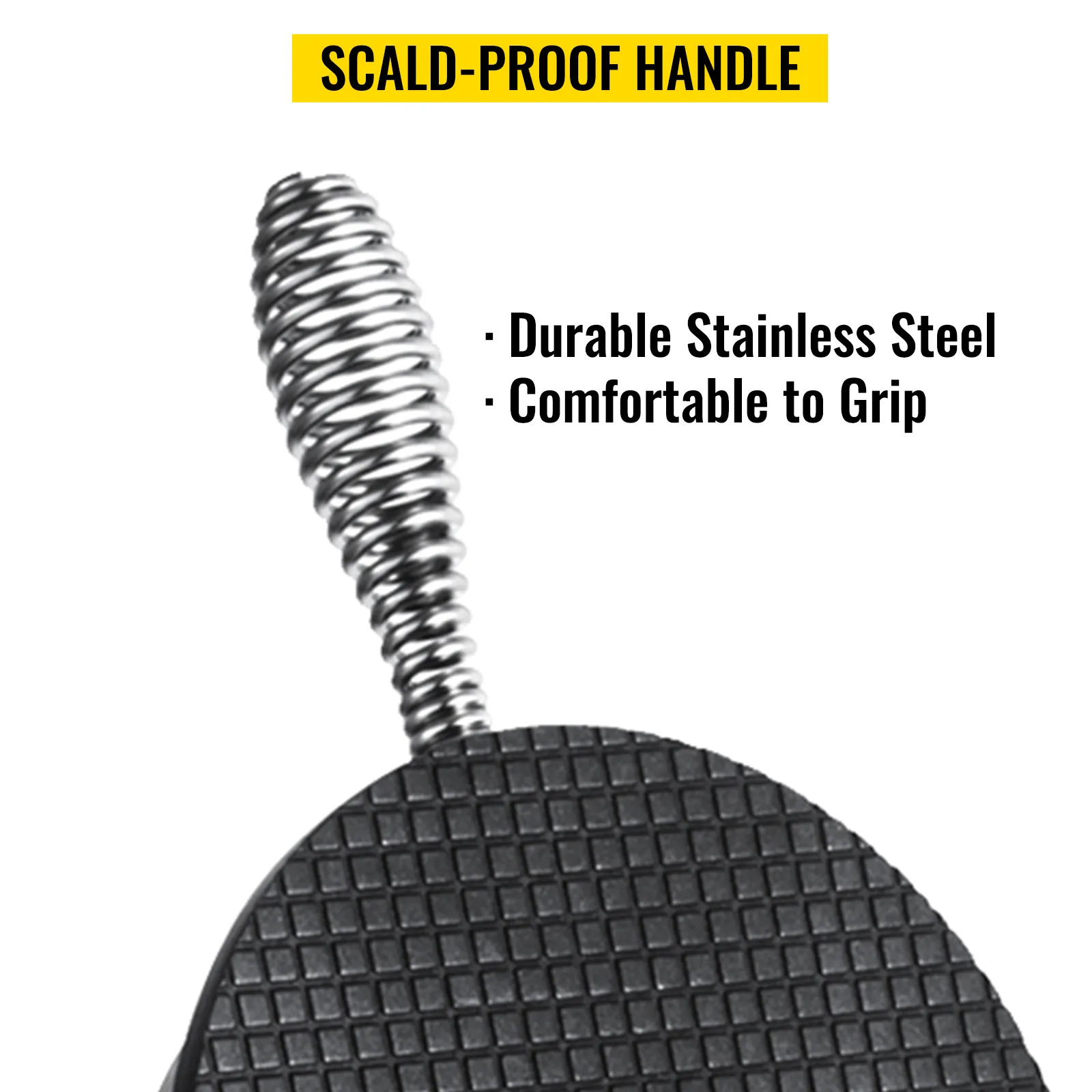 scald-proof handle of VEVOR electric ice cream cone maker with stainless steel grip.