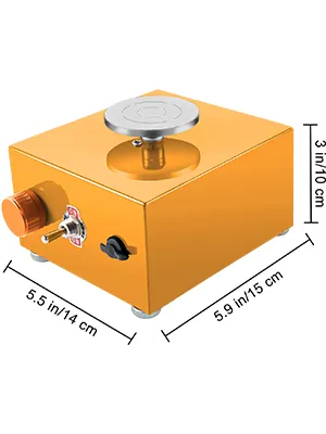 Mini torno de alfarero VEVOR naranja con etiquetas dimensionales, 5,5" x 5,9" x 3".