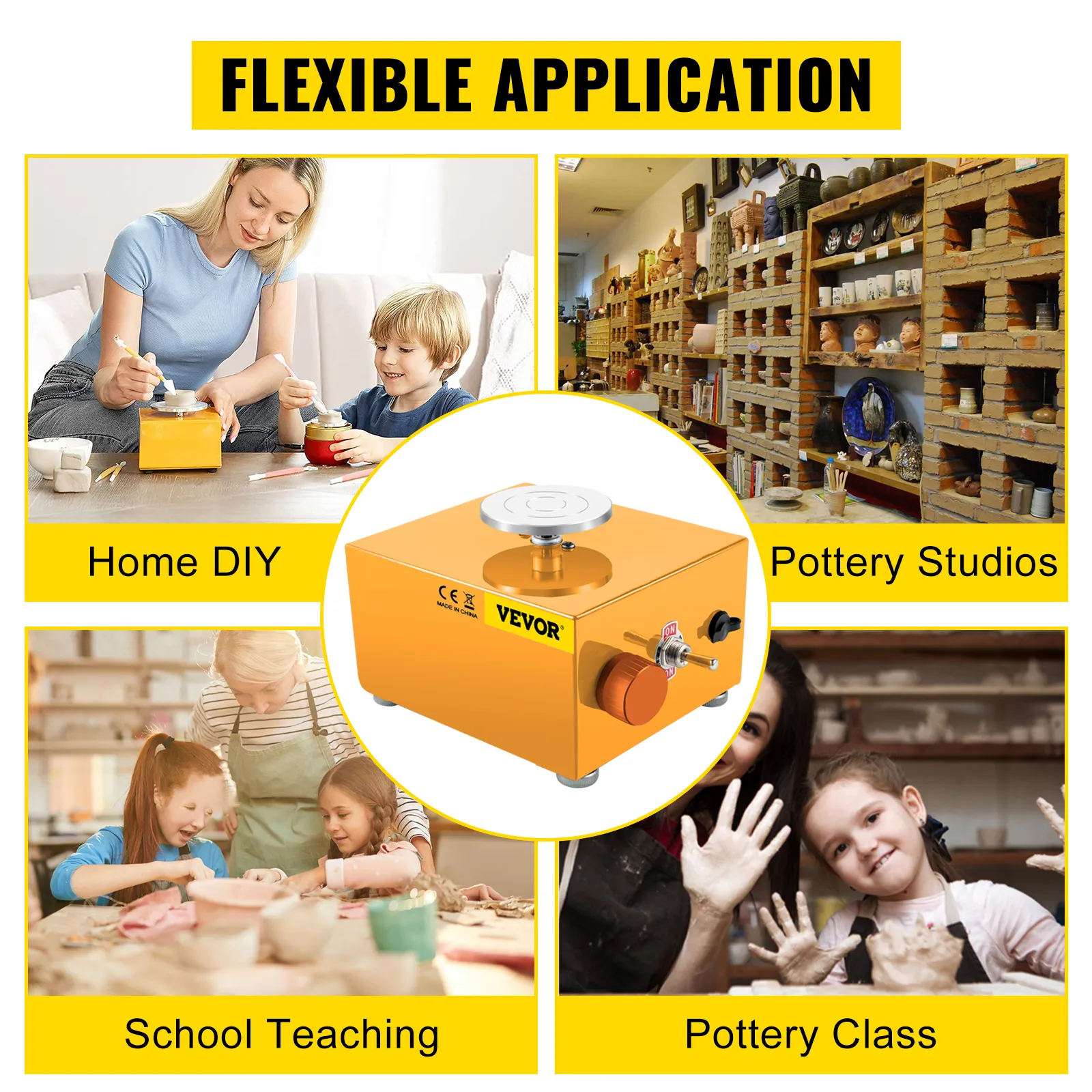 Mini torno de cerámica VEVOR para bricolaje en casa, estudios de cerámica, enseñanza escolar y clases de cerámica.