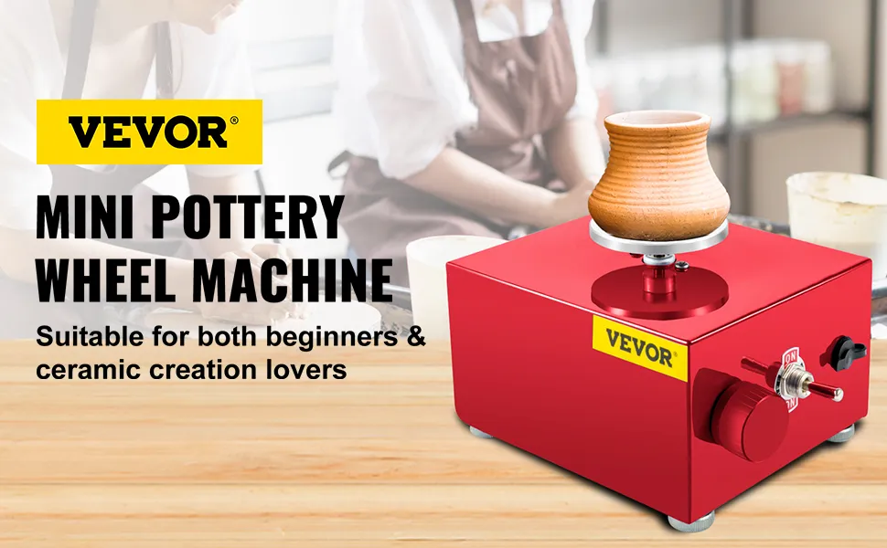 VEVOR mini pottery wheel machine in red, ideal for beginners and ceramic enthusiasts.
