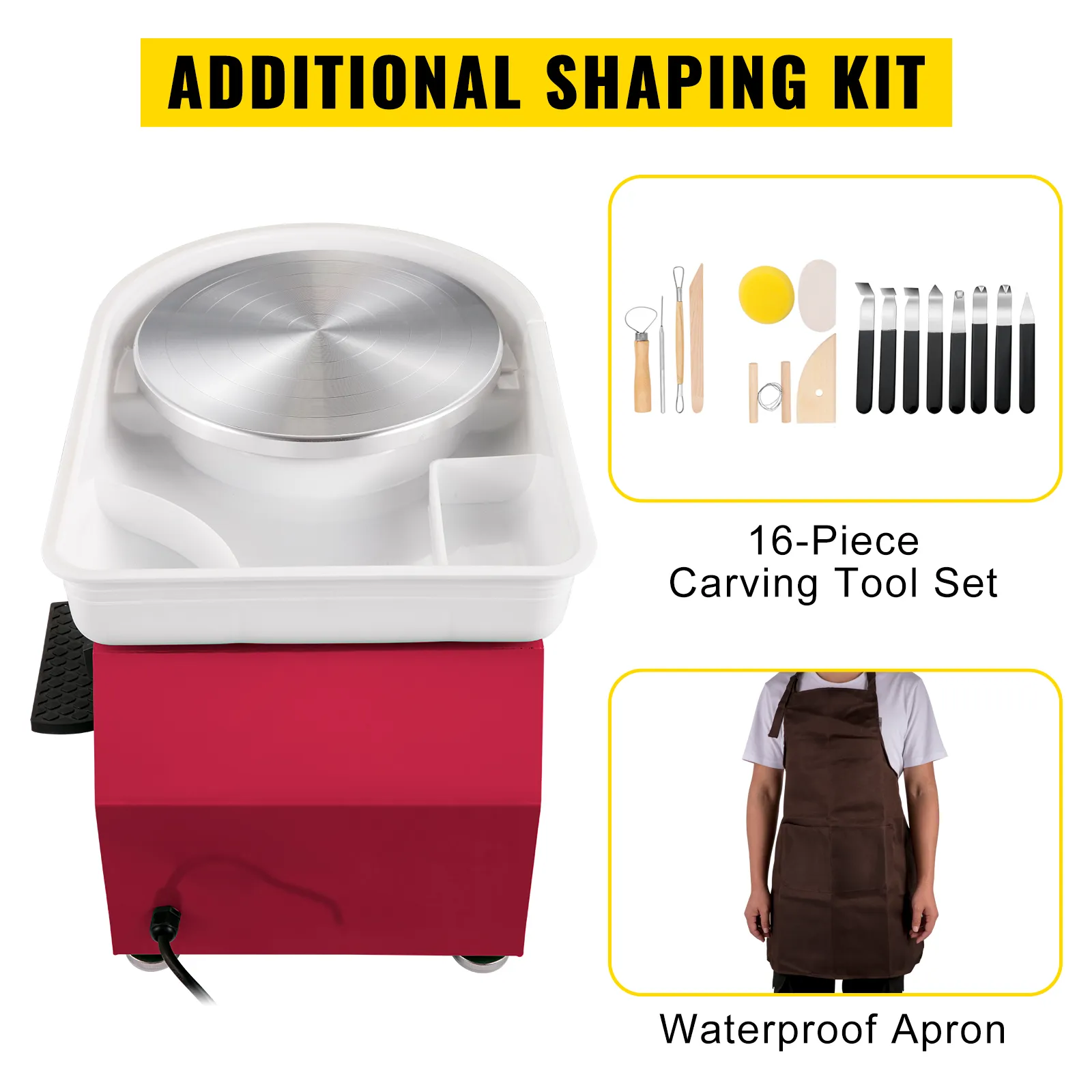 VEVOR pottery wheel with 16-piece carving tool set and waterproof apron