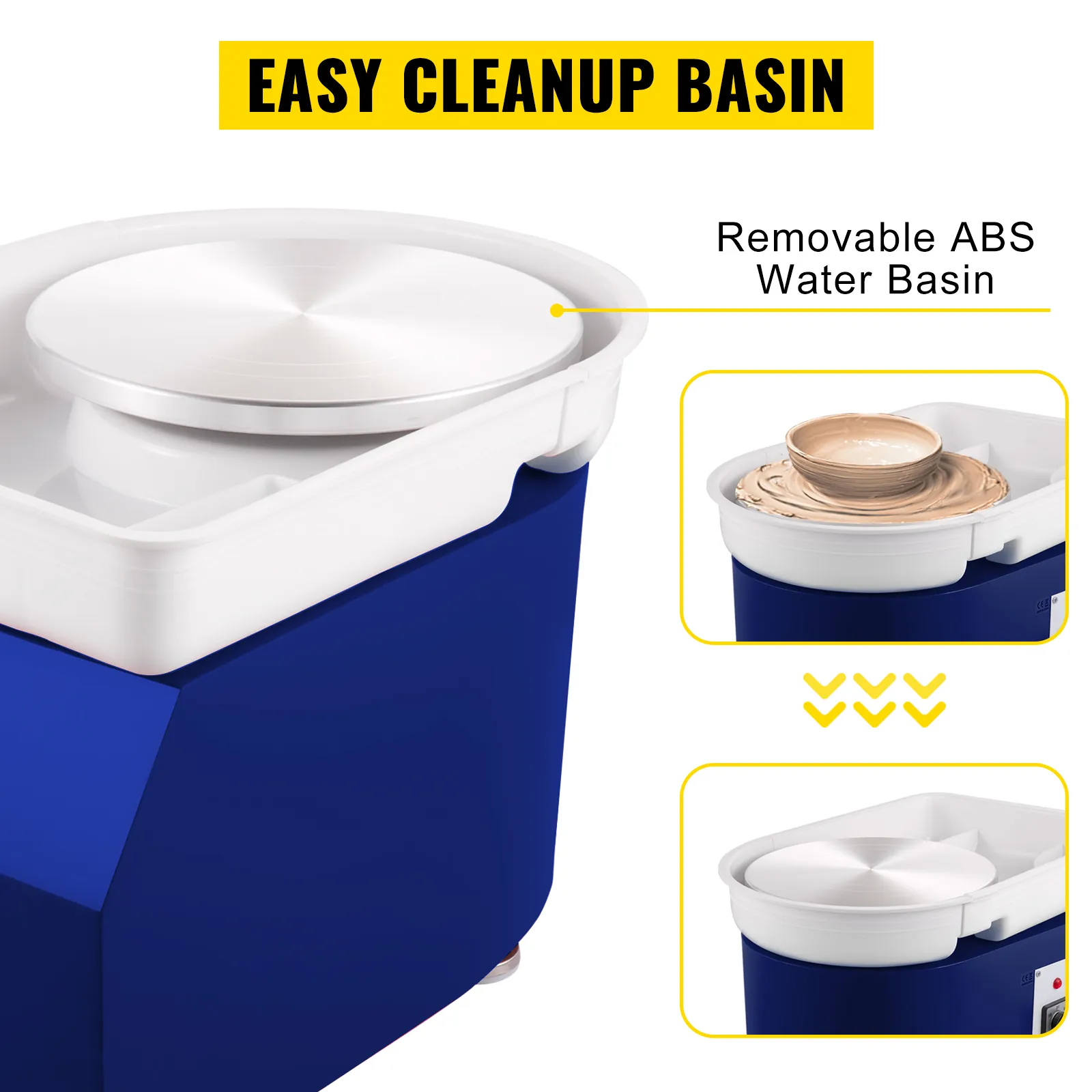 Torno de cerámica VEVOR con depósito de agua ABS extraíble para una fácil limpieza.