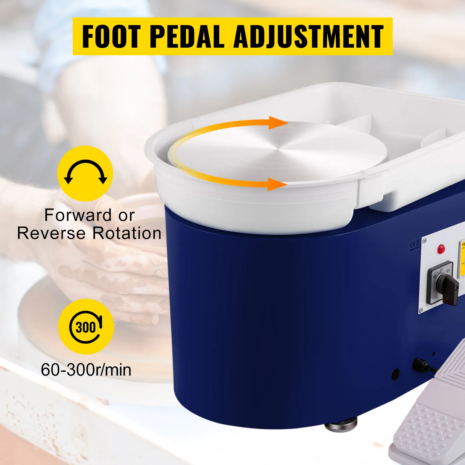 Torno de cerámica VEVOR con ajuste de pedal y rotación hacia adelante/atrás.