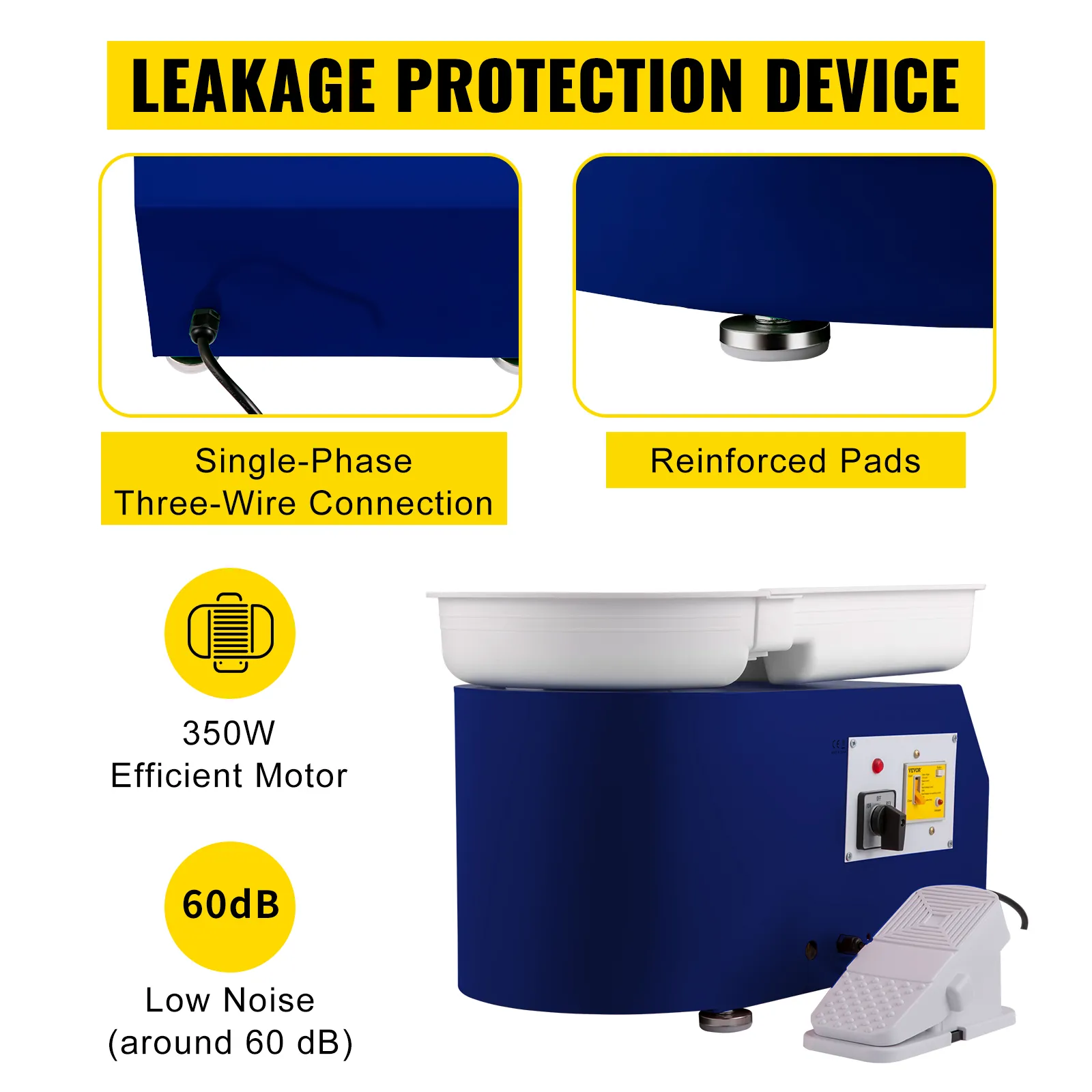 Rueda de cerámica VEVOR con protección contra fugas, motor de 350 W y bajo nivel de ruido (60 db).