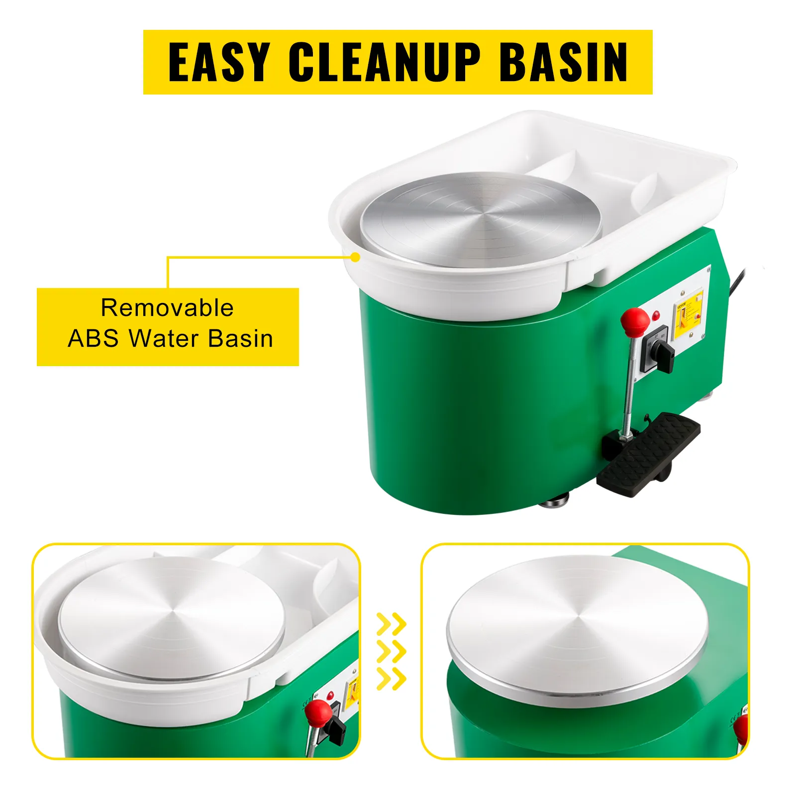 Torno de cerámica VEVOR con depósito de agua de ABS extraíble para una limpieza fácil