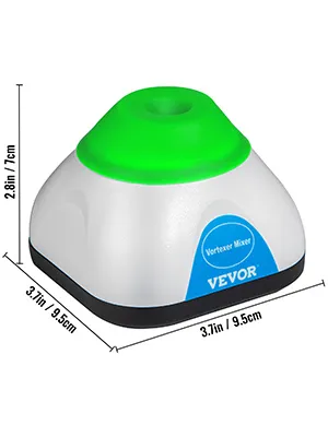 VEVOR vortex mixer with green top, compact design, and dimensions 3.7in x 2.8in