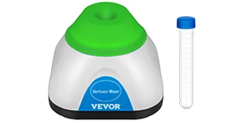 VEVOR vortex mixer with green cap and test tube featuring blue lid