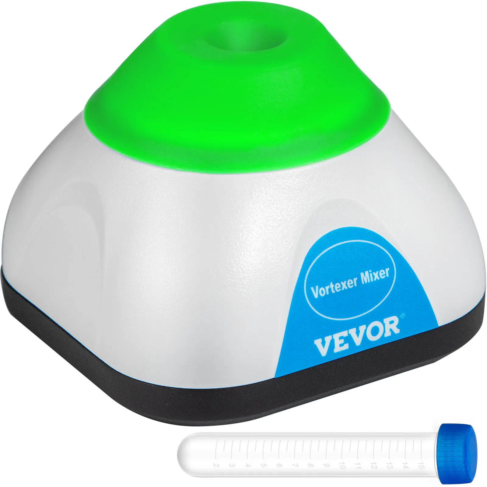 VEVOR vortex mixer with green-top design and clear capped tube.