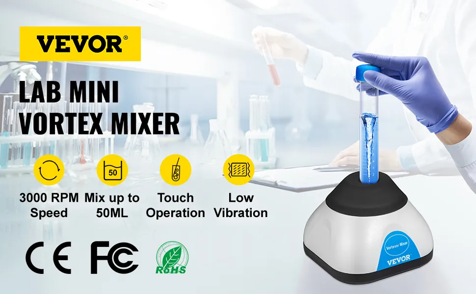 VEVOR vortex mixer lab mini, 3000 rpm speed, touch operation, low vibration.