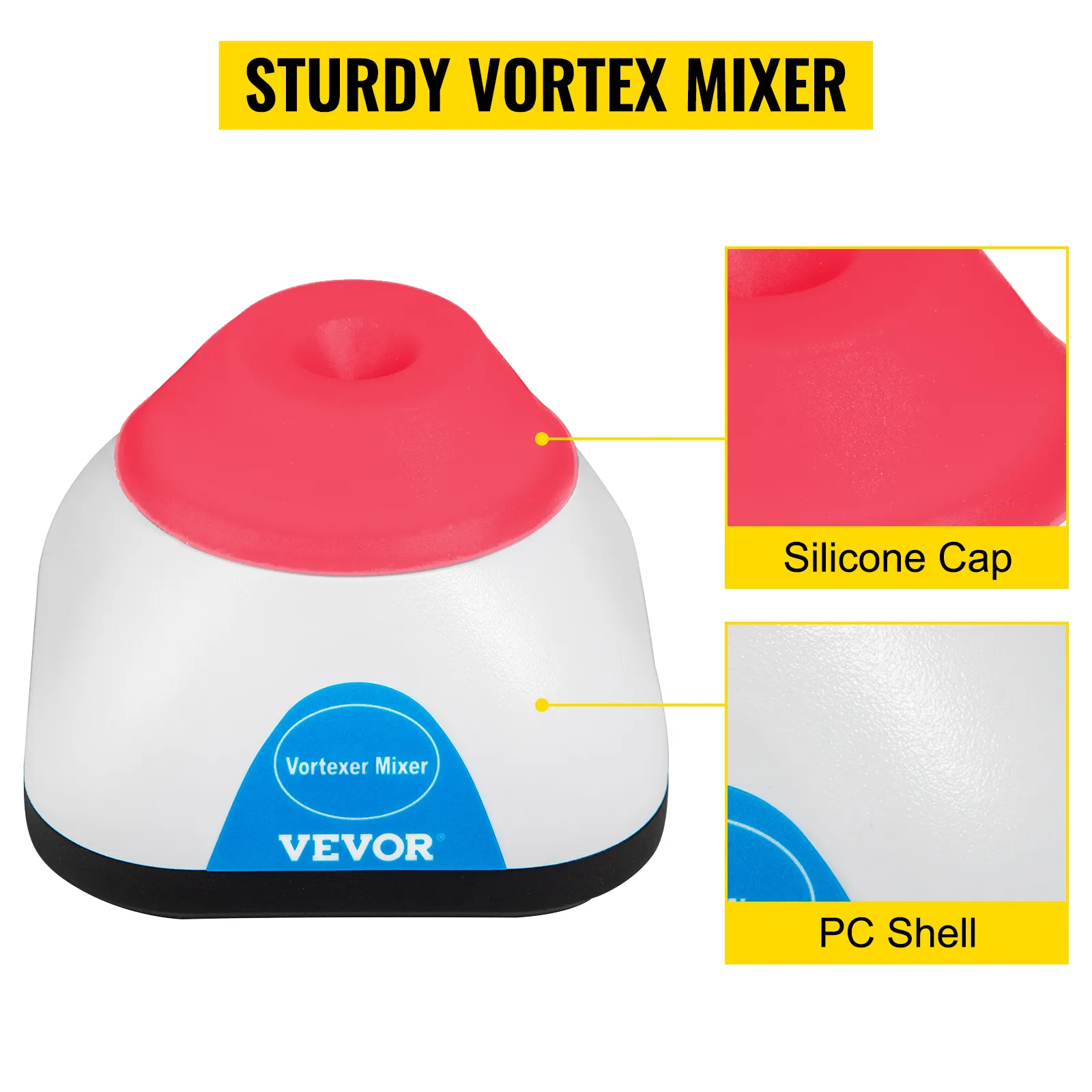 VEVOR vortex mixer with red silicone cap and durable pc shell.