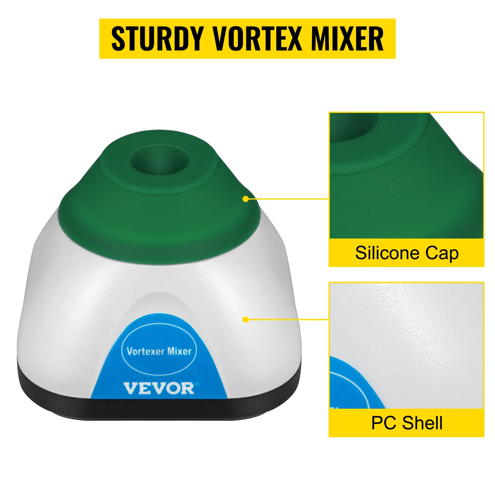 VEVOR vortex mixer with silicone cap and durable pc shell.
