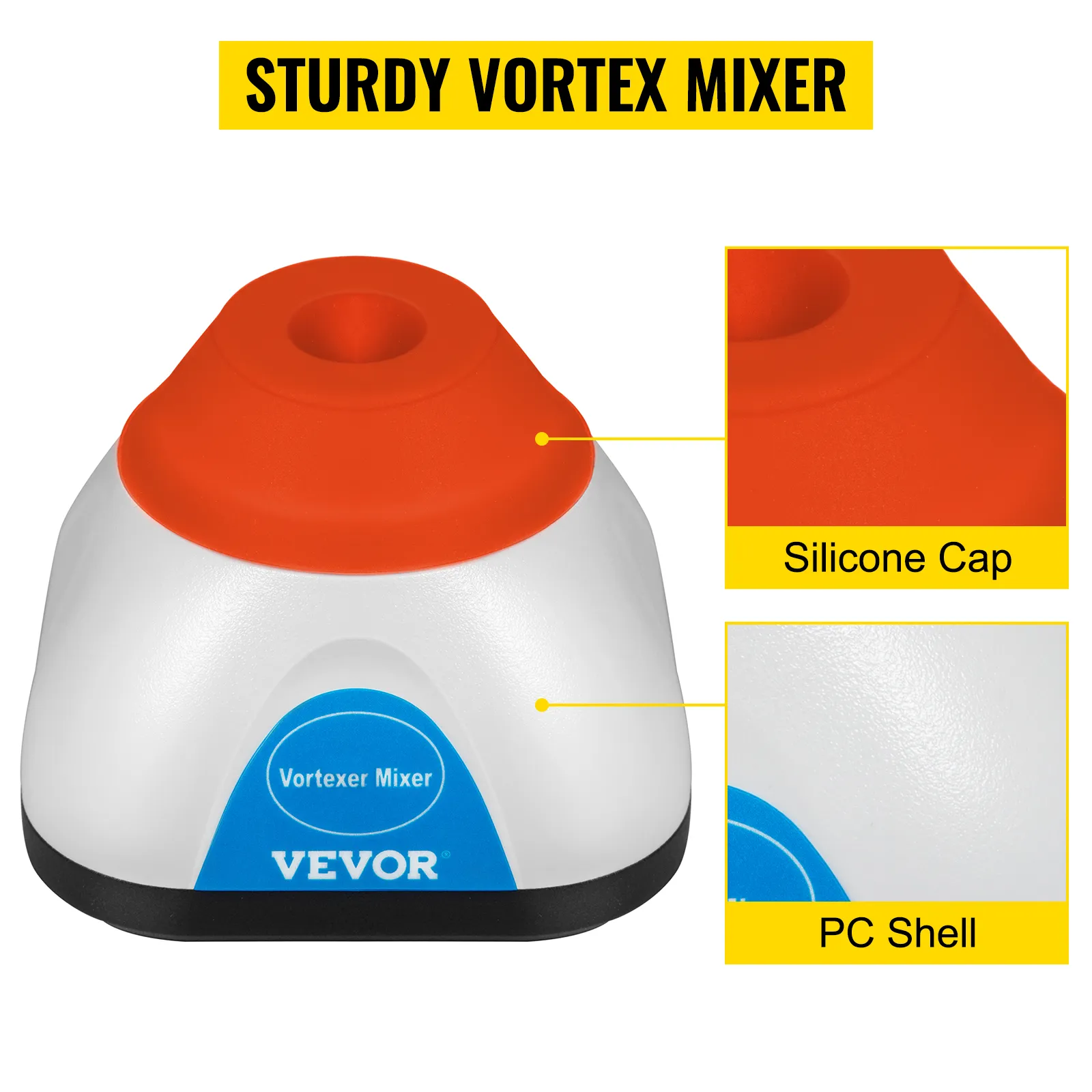 Mezclador de vórtice VEVOR con tapa de silicona y carcasa de PC, mezclador de vórtice resistente etiquetado.