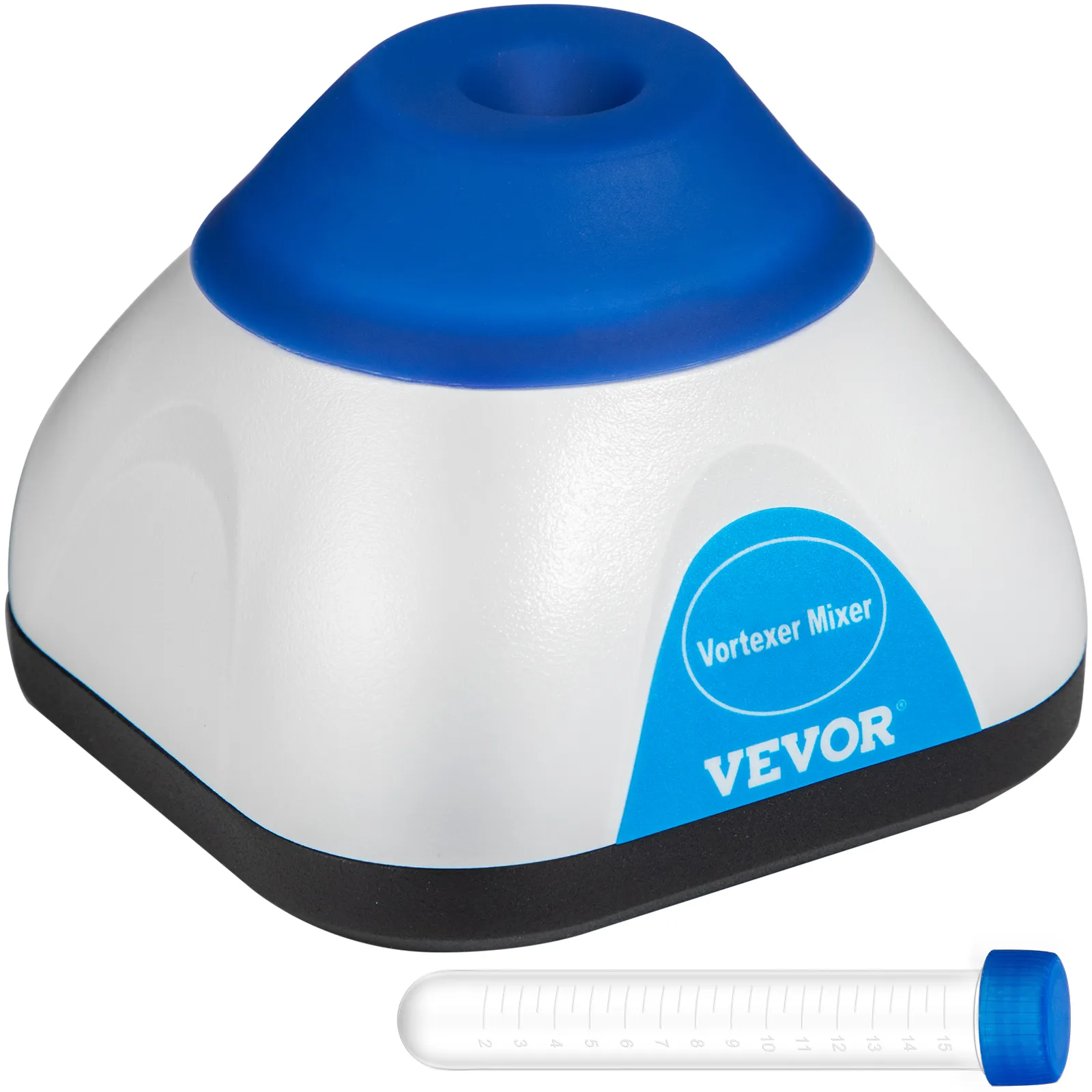VEVOR vortex mixer with blue and white design, includes a measuring tube.