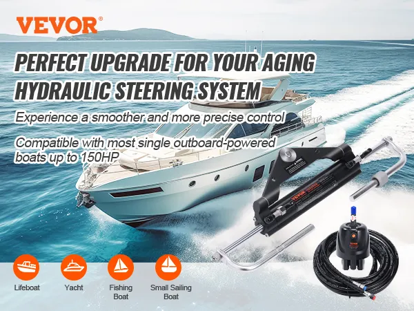VEVOR hydraulic outboard steering kit for smooth, precise control on yachts and boats.