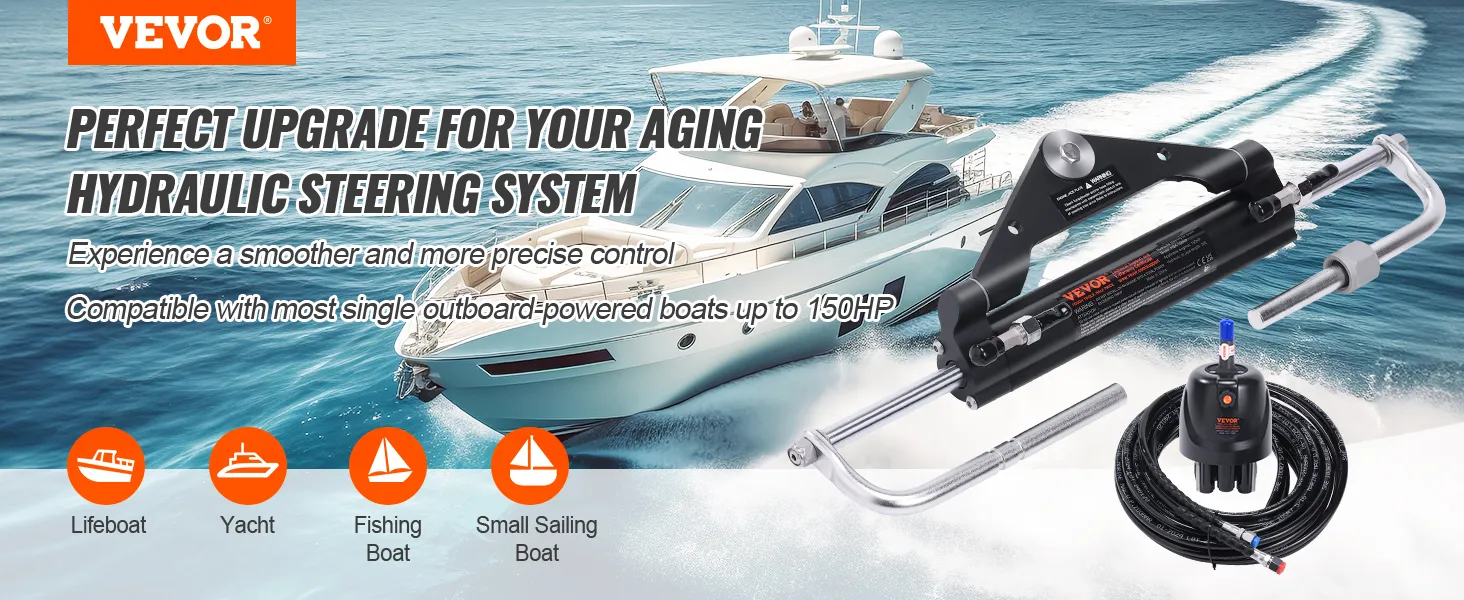 VEVOR hydraulic steering kit for lifeboats, yachts, fishing boats, and small sailing boats with 150hp.