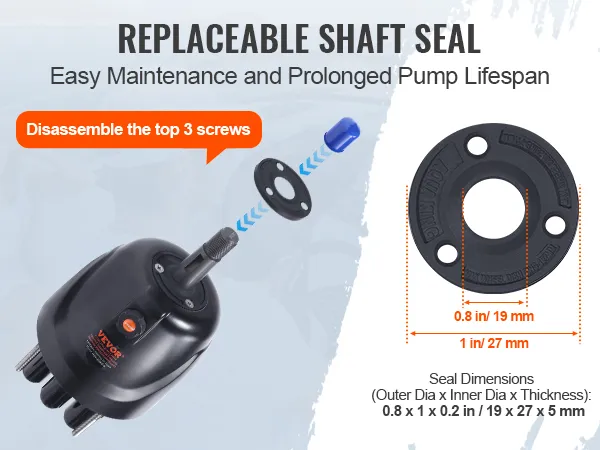 replaceable shaft seal for VEVOR outboard steering kit, showing easy maintenance and dimensions.