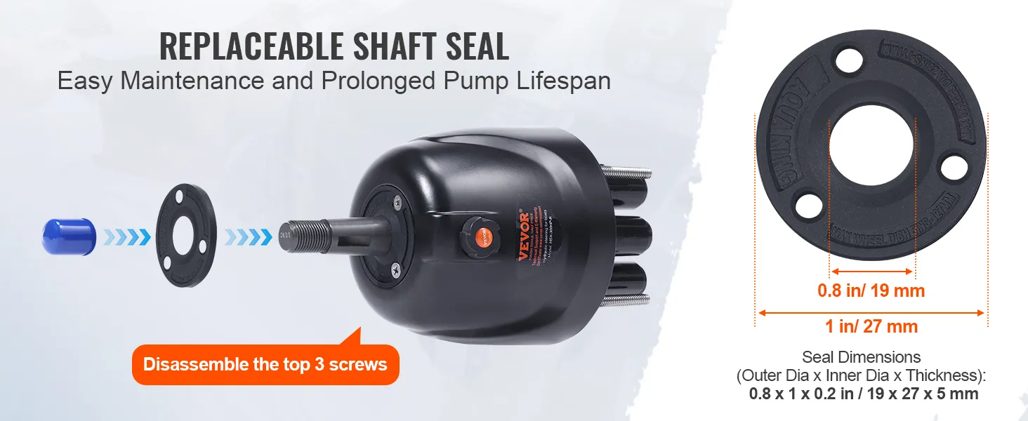 replaceable shaft seal for VEVOR outboard steering kit, showing easy maintenance and dimensions.