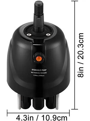 VEVOR hydraulic steering pump, 8in height, 4.3in width. black, compact design.