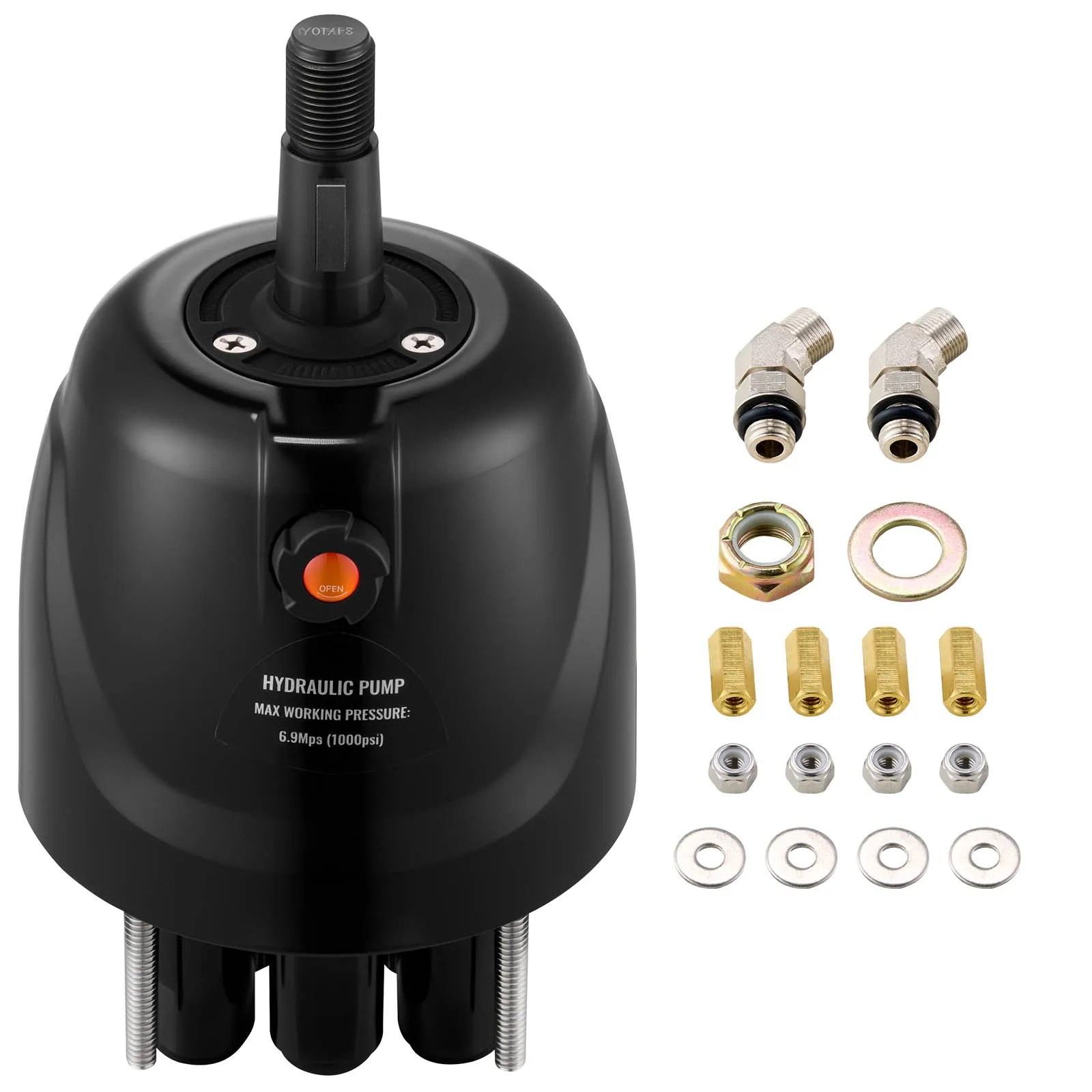 VEVOR hydraulic steering pump with fittings and hardware set.