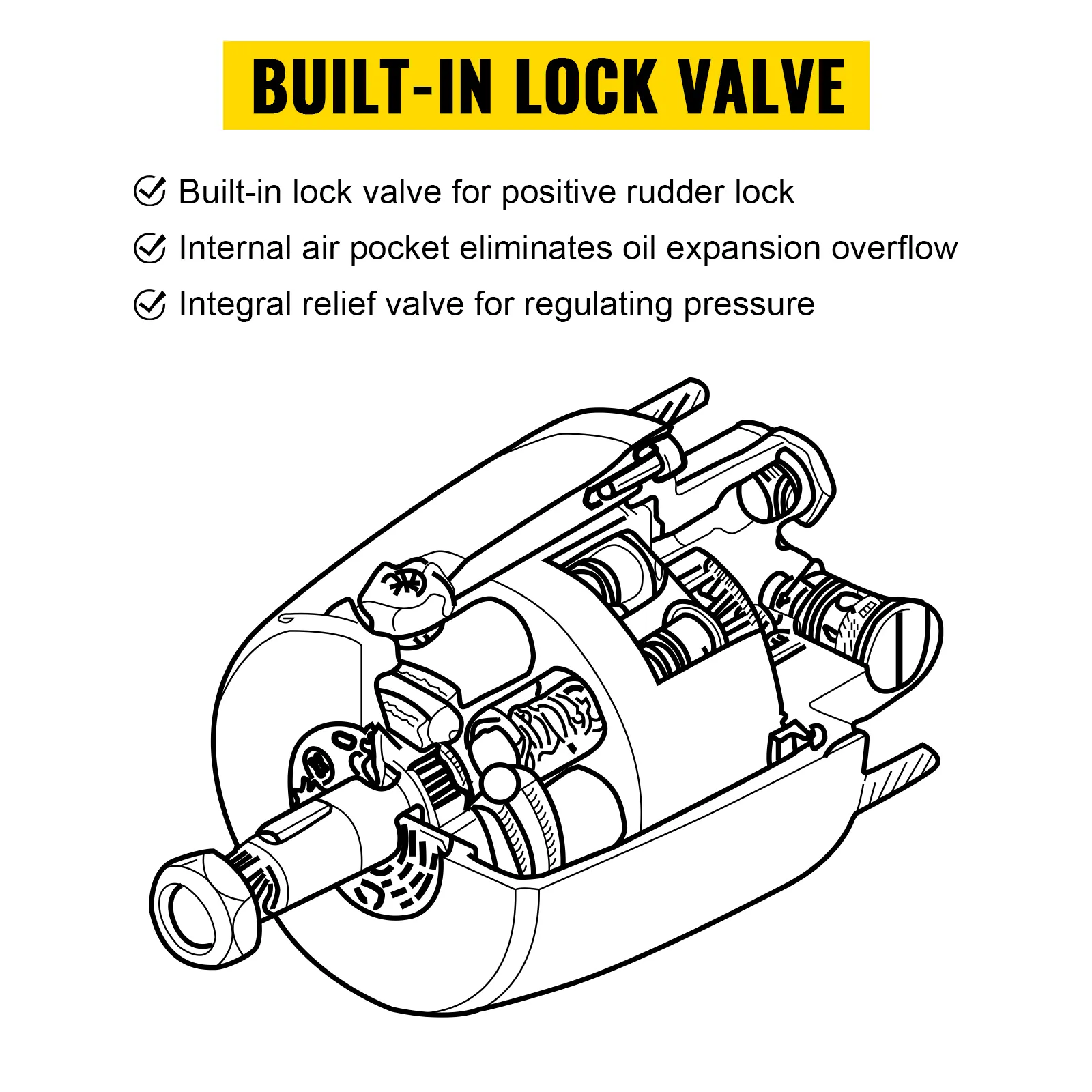 VEVOR hydraulic steering pump with built-in lock valve and relief valve features.