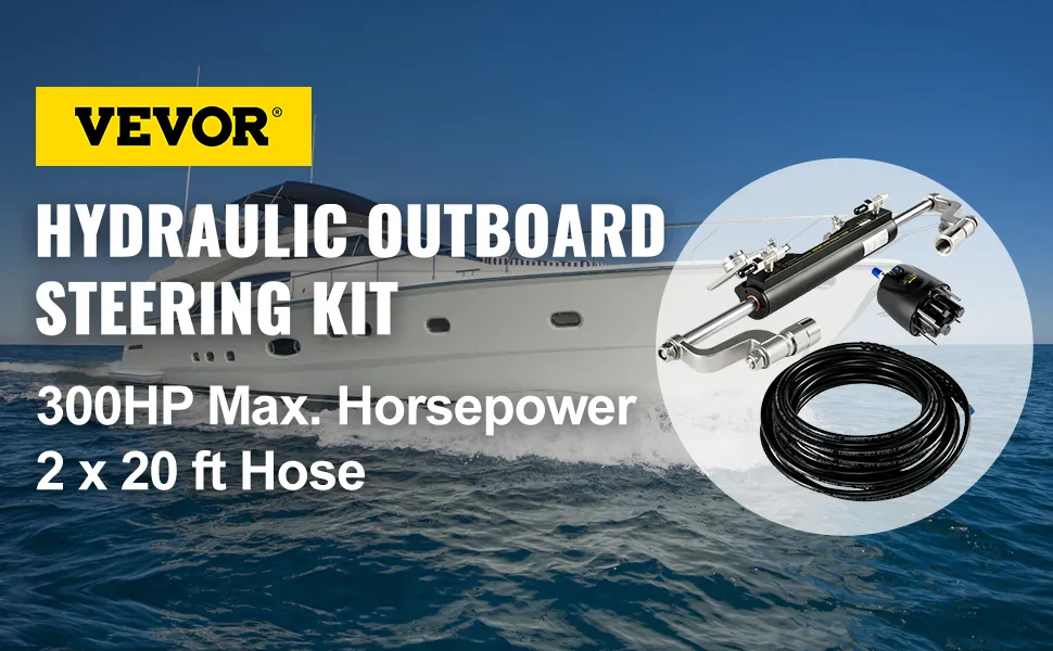 Kit de dirección hidráulica VEVOR para barcos, potencia máxima de 300 hp, manguera de 2 x 20 pies.