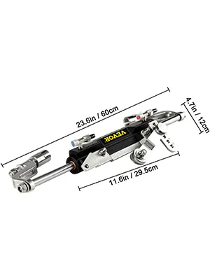 Kit de dirección hidráulica VEVOR con dimensiones detalladas en la imagen.