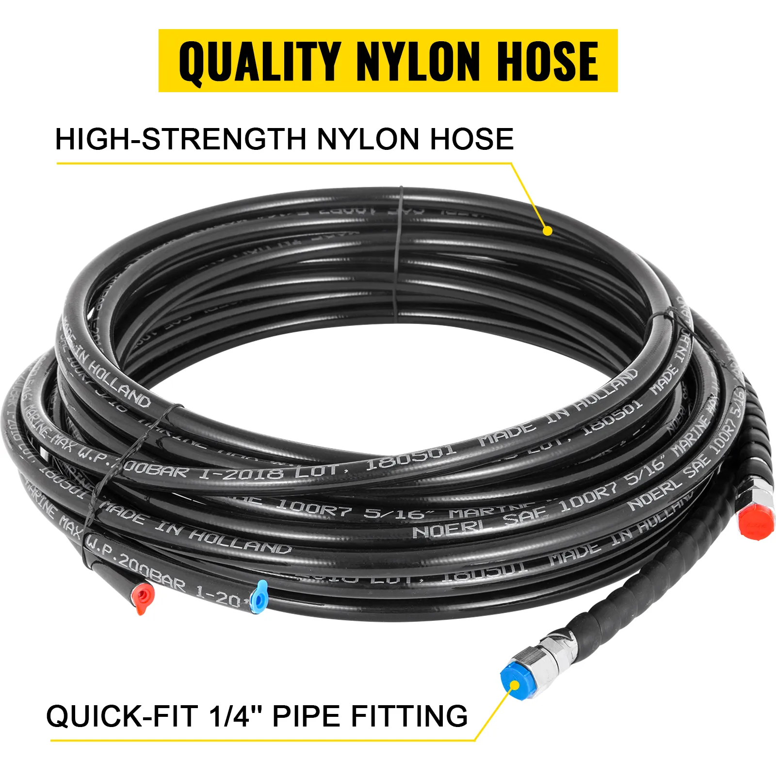 Manguera de nailon de calidad con conexión de tubería de 1/4" de alta resistencia y ajuste rápido. Perfecta para el kit de dirección hidráulica VEVOR.