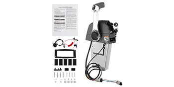 Control remoto fuera de borda VEVOR con cables, manual, hardware de montaje y accesorios.