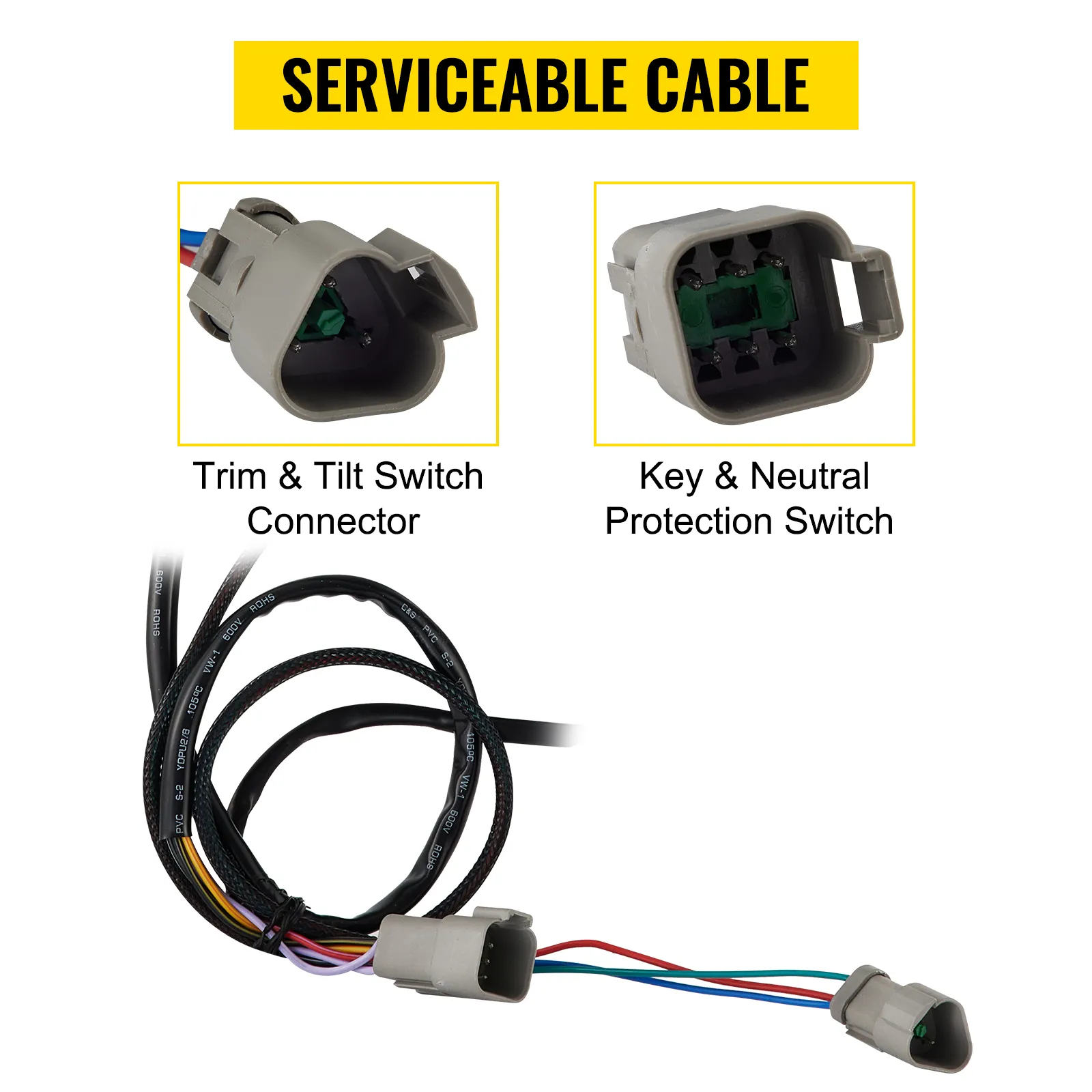 Cable reparable con interruptor de ajuste e inclinación y protección de llave y punto muerto para control remoto fueraborda VEVOR
