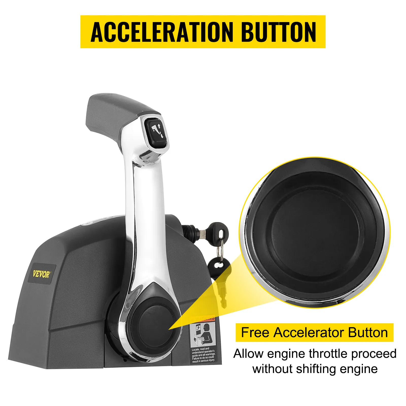 Control remoto fueraborda VEVOR con botón de aceleración y función de acelerador libre.