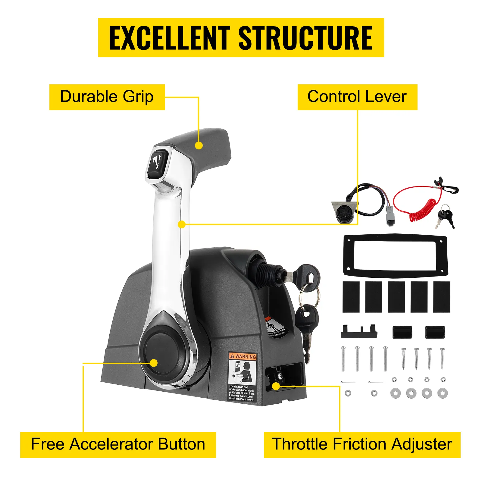 Control remoto fuera de borda VEVOR con agarre duradero y ajustador de fricción del acelerador.