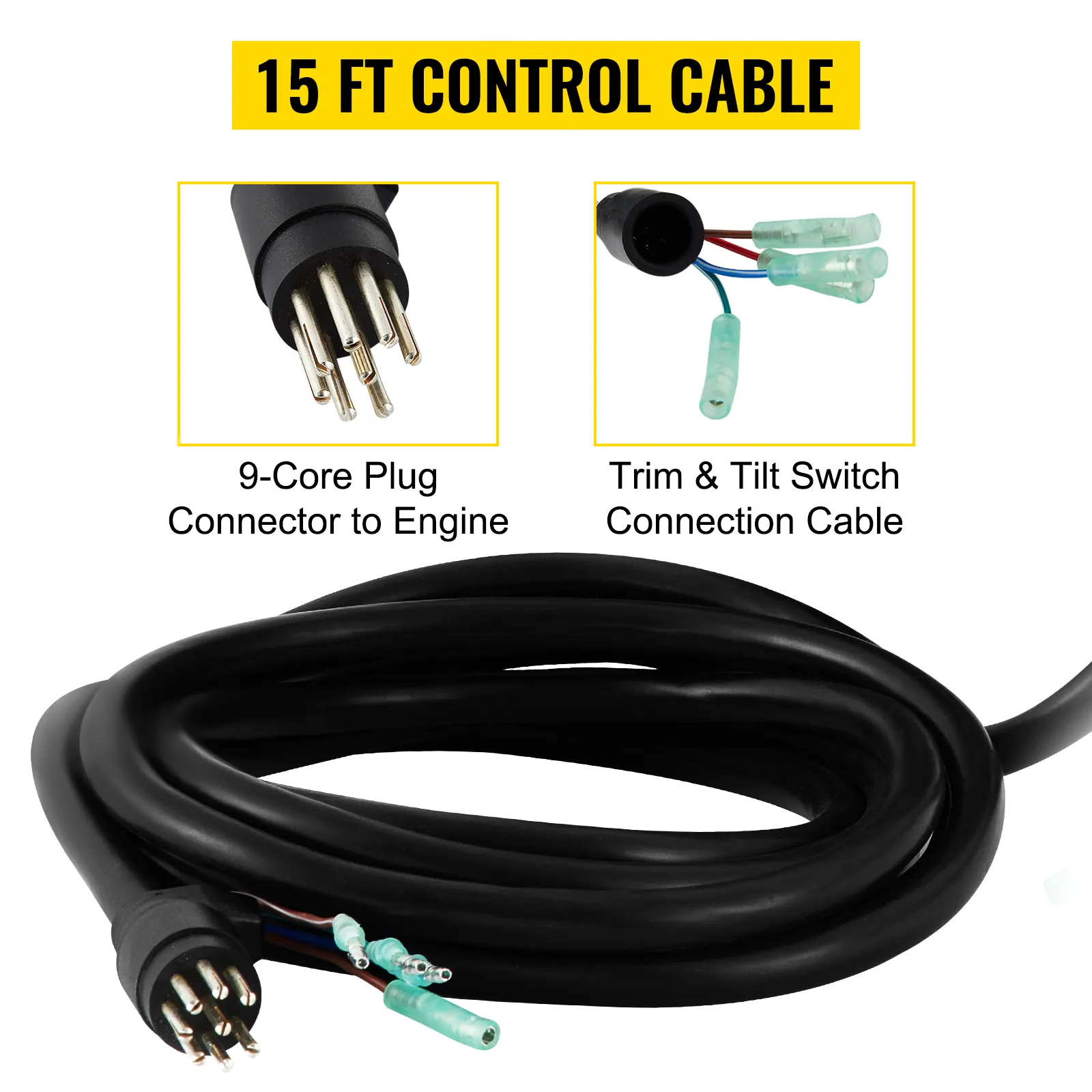Caja de control remoto VEVOR mercury, cable de control de 15 pies con conector de enchufe de 9 núcleos.