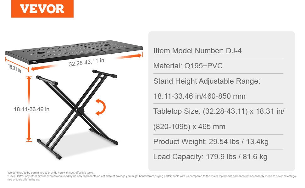 VEVOR Portable DJ Table Stand – Supports Up To 180 lbs