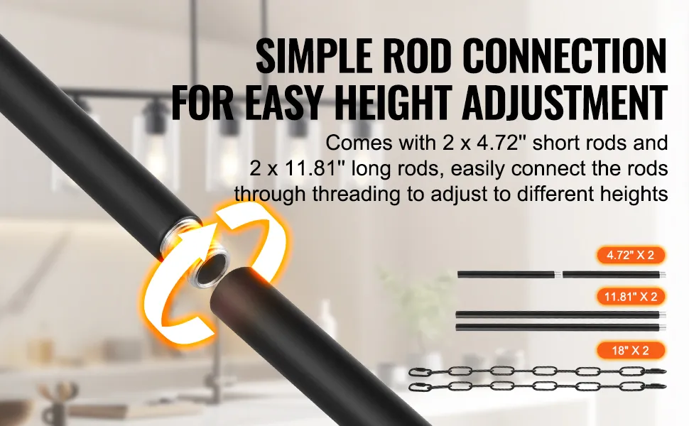 VEVOR kitchen island pendant lights with adjustable rod lengths for easy height customization.