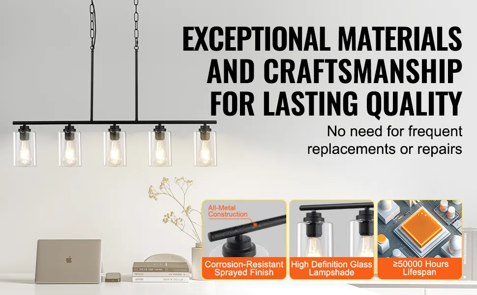 VEVOR kitchen island pendant lights with all-metal construction and high definition glass lampshades.