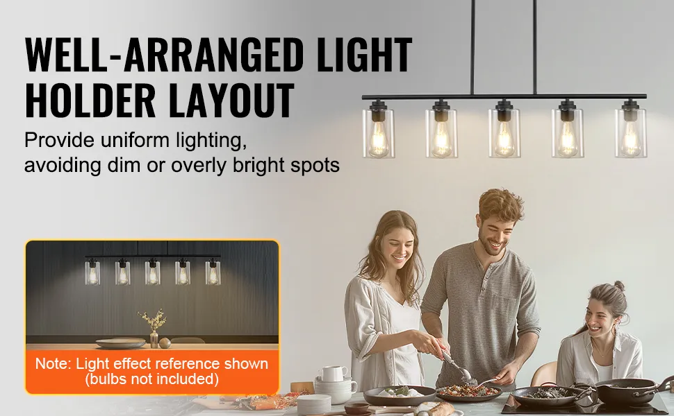 well-arranged VEVOR kitchen island pendant lights providing uniform illumination for dining.