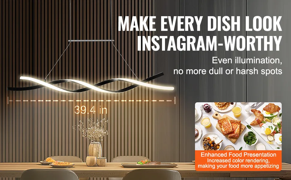 VEVOR chandelier enhances food presentation with even illumination, making dishes look instagram-worthy.