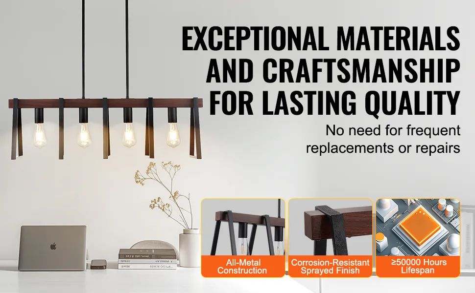 VEVOR kitchen island pendant lights over modern workspace, highlighting durability and craftsmanship.
