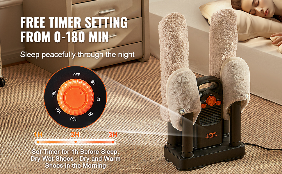 VEVOR Boot Dryer with Timer – 1-3 Hr Quick Dry, 4 Tubes