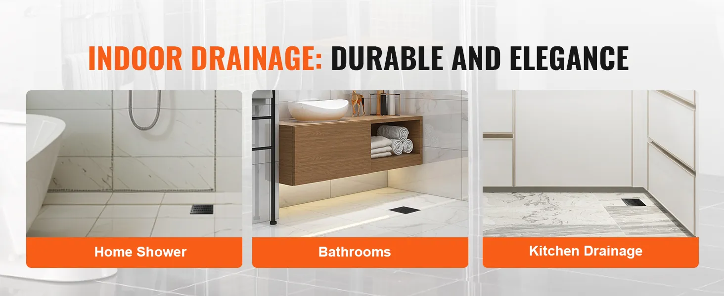 indoor drainage solutions: home shower, bathrooms, kitchen drainage with VEVOR 16 inch linear shower drain.