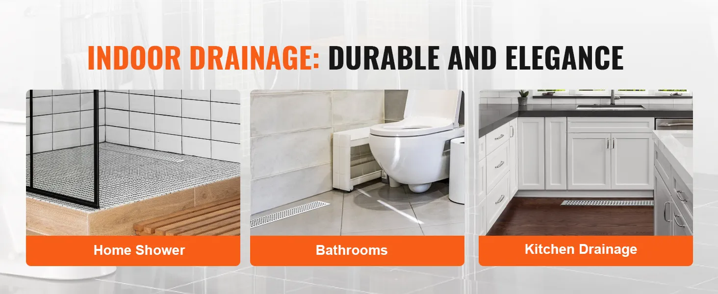 indoor drainage: durable and elegance in home shower, bathroom, and kitchen with VEVOR linear shower drain.