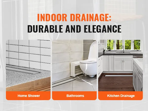 indoor drainage solutions from VEVOR: linear shower drain in home showers, bathrooms, kitchens. durable elegance.