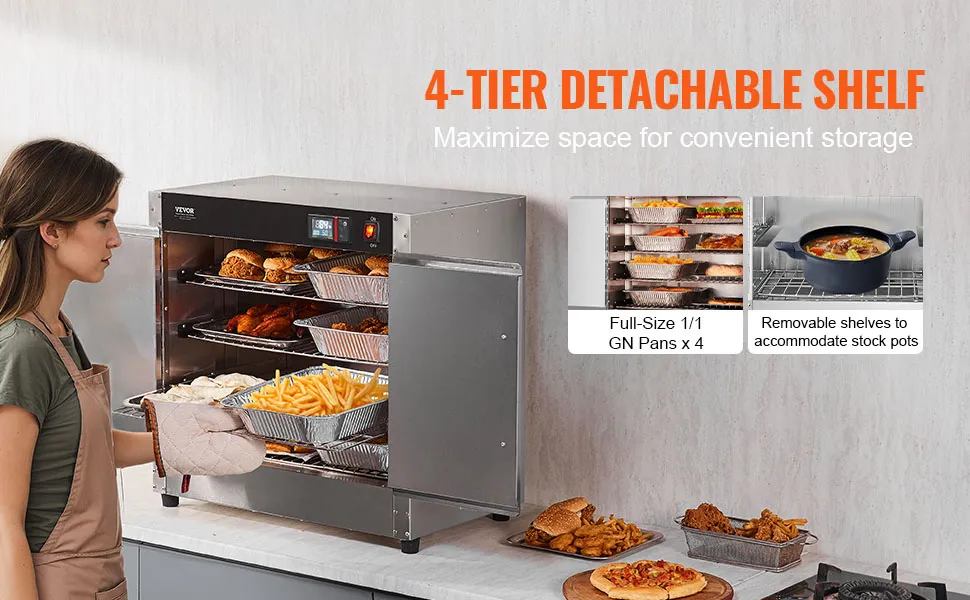 Hot Box Food Warmer 4-Tier Concession Warming Cabinet with Water Tray for Pizza