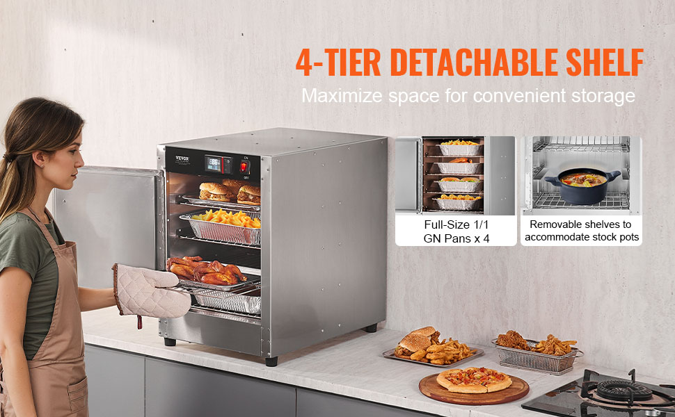 Armoire Chauffante VEVOR 16 Niveaux - Acier Inox, Bac à Eau, Réglable 80-177°F - Pour Restaurant, Cantine, Buffet Chaud - 6