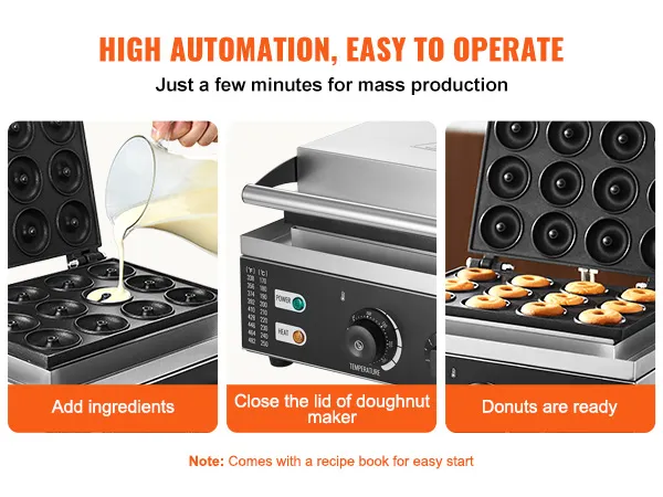 add ingredients, close the lid, and donuts are ready with the VEVOR electric donut maker.